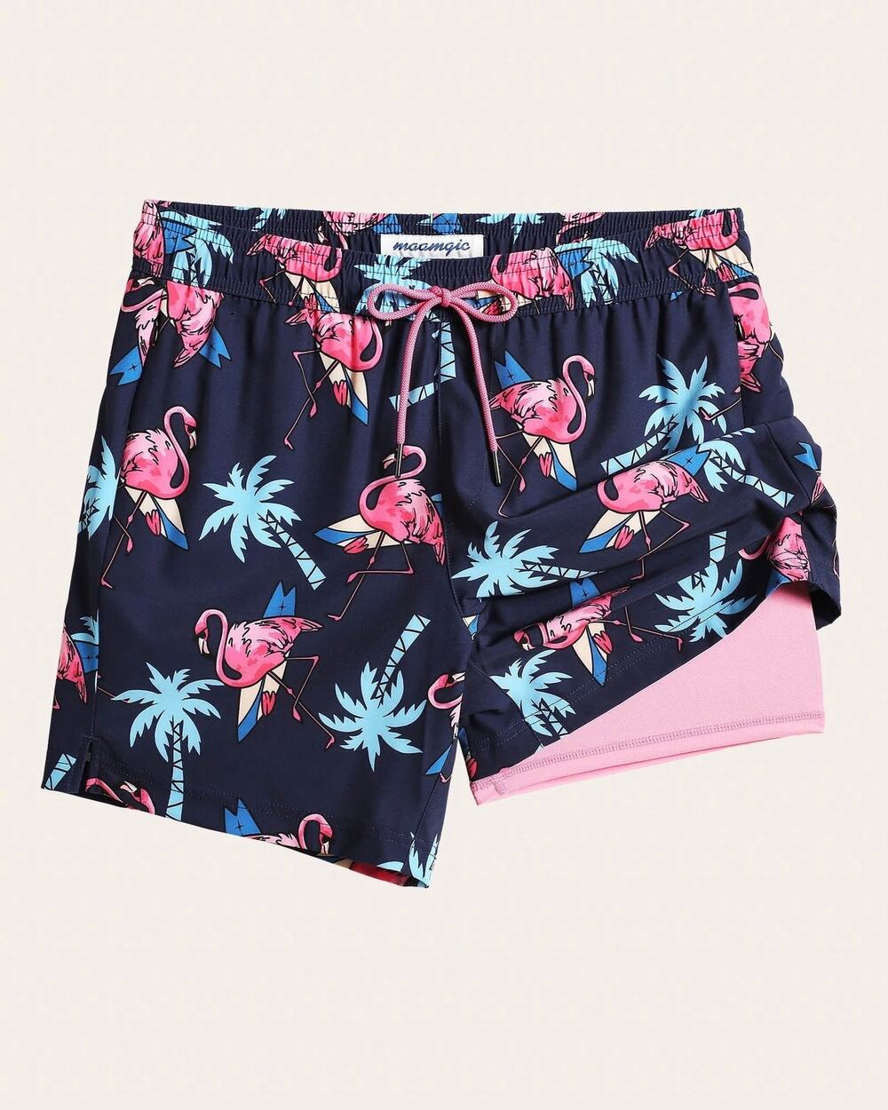 NWT Maamgic BioBloom Flamingo Swim Trunks 2-in-1 Navy Pink Men XL